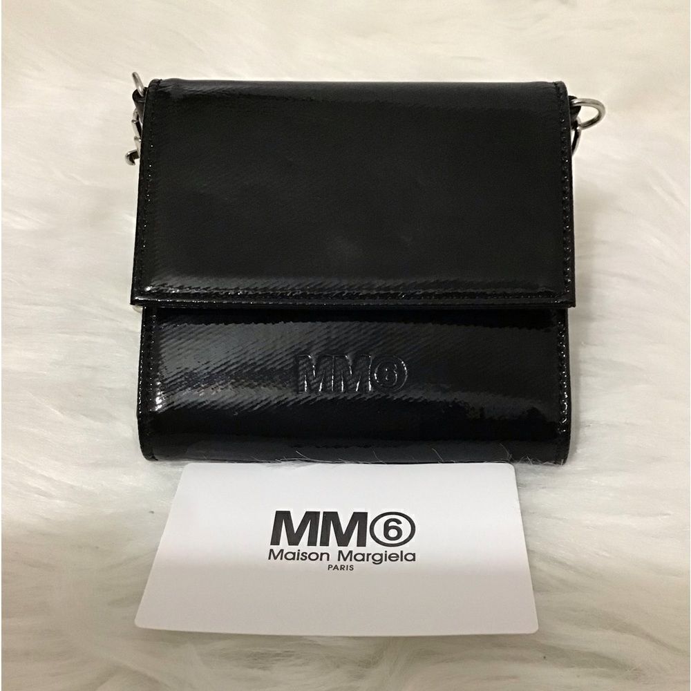 MM6 Maison Margiela Logo Black Folding Small Wallet On A Chain - Picture 8 of 16